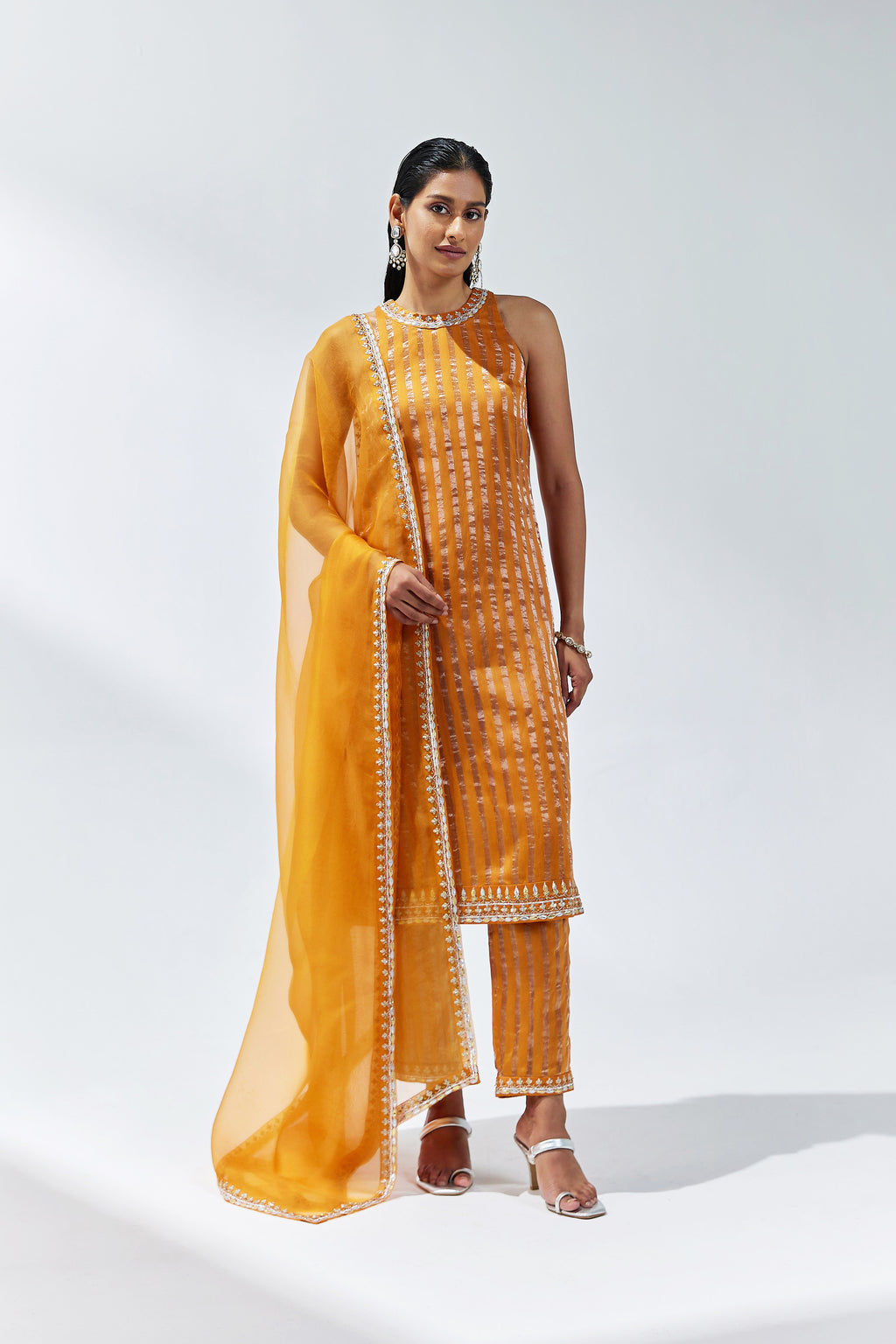 Gota-Patti Border Striped Kurta Set