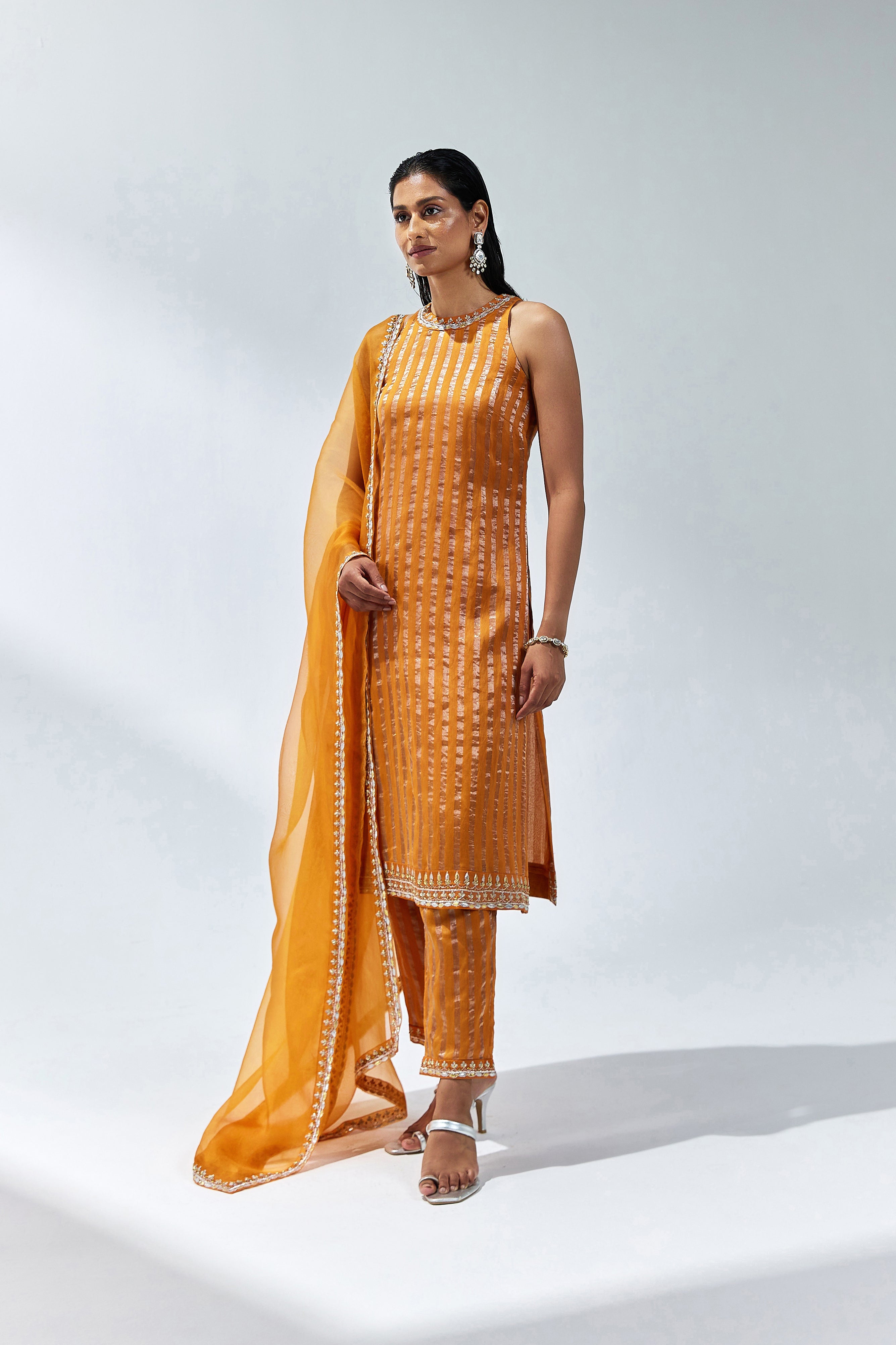 Gota-Patti Border Striped Kurta Set