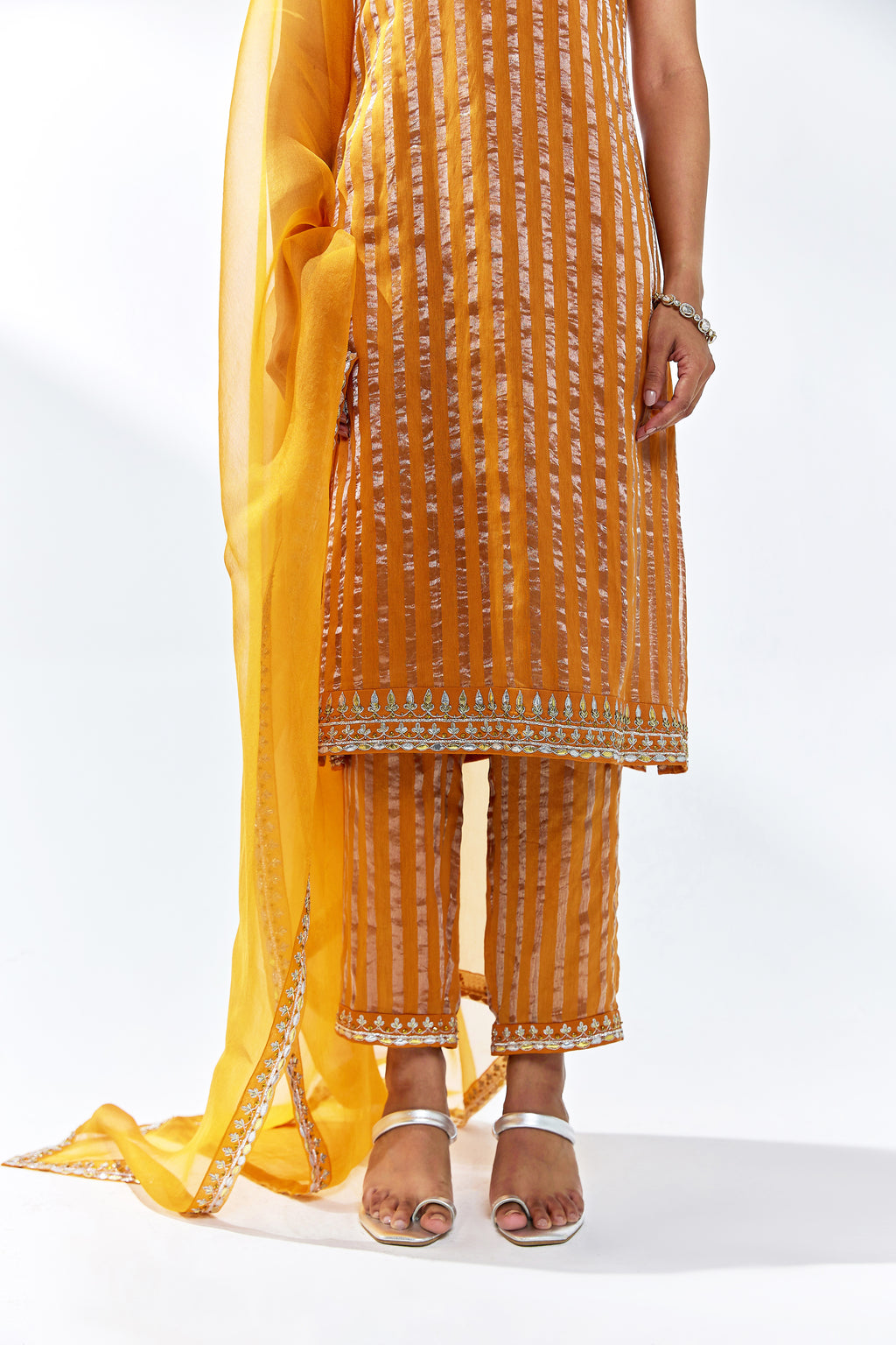 Gota-Patti Border Striped Kurta Set