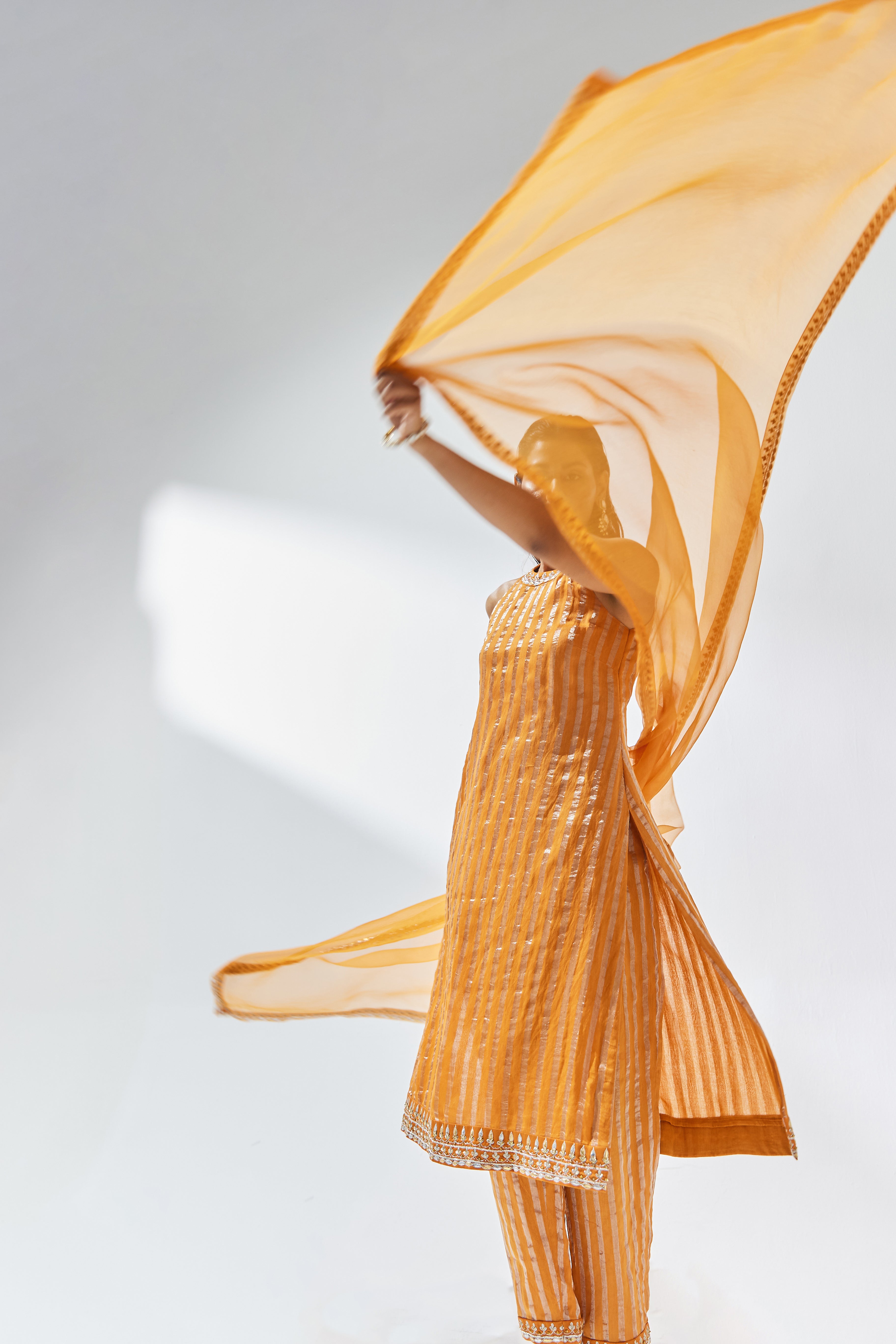 Gota-Patti Border Striped Kurta Set