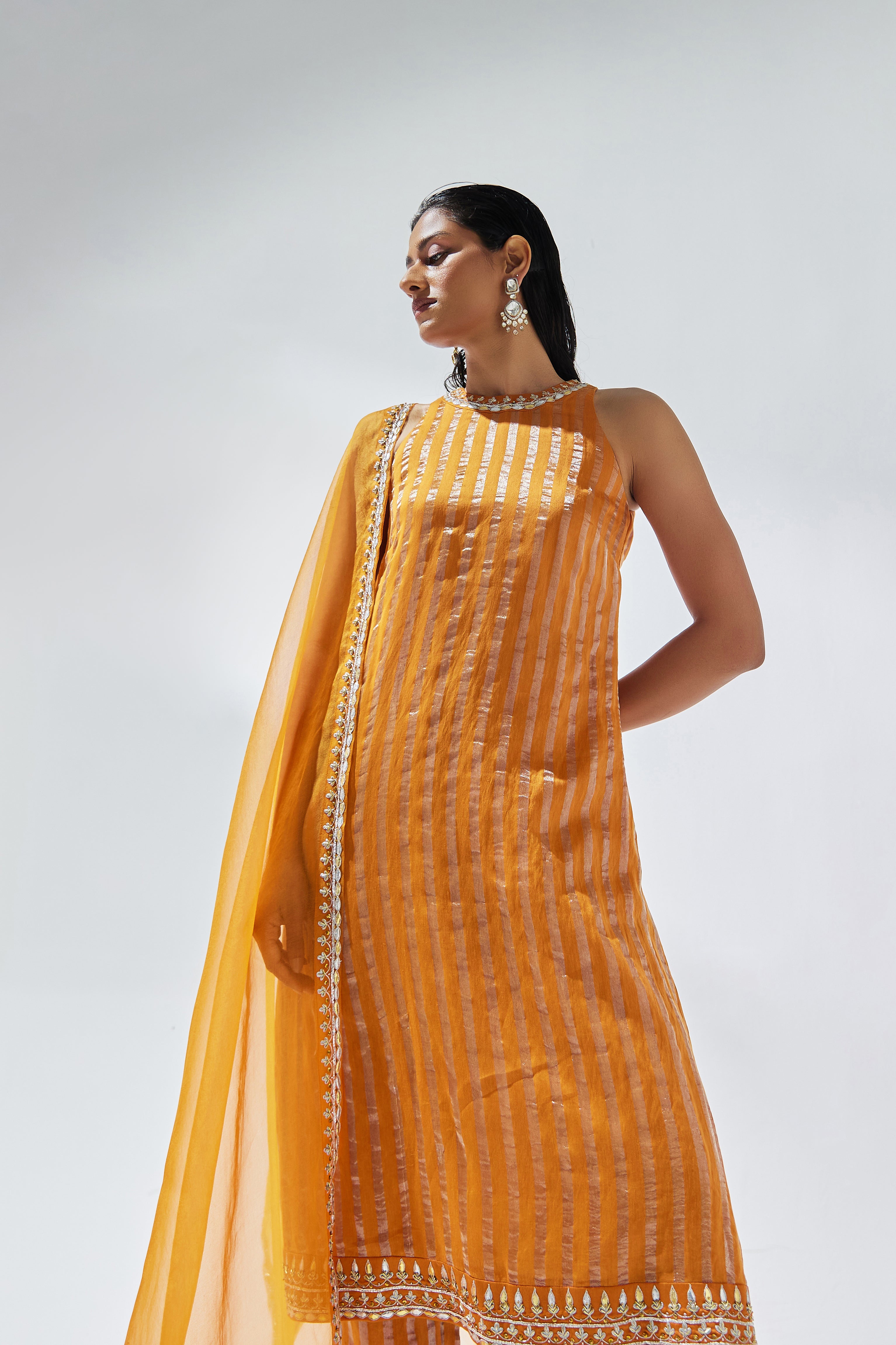 Gota-Patti Border Striped Kurta Set