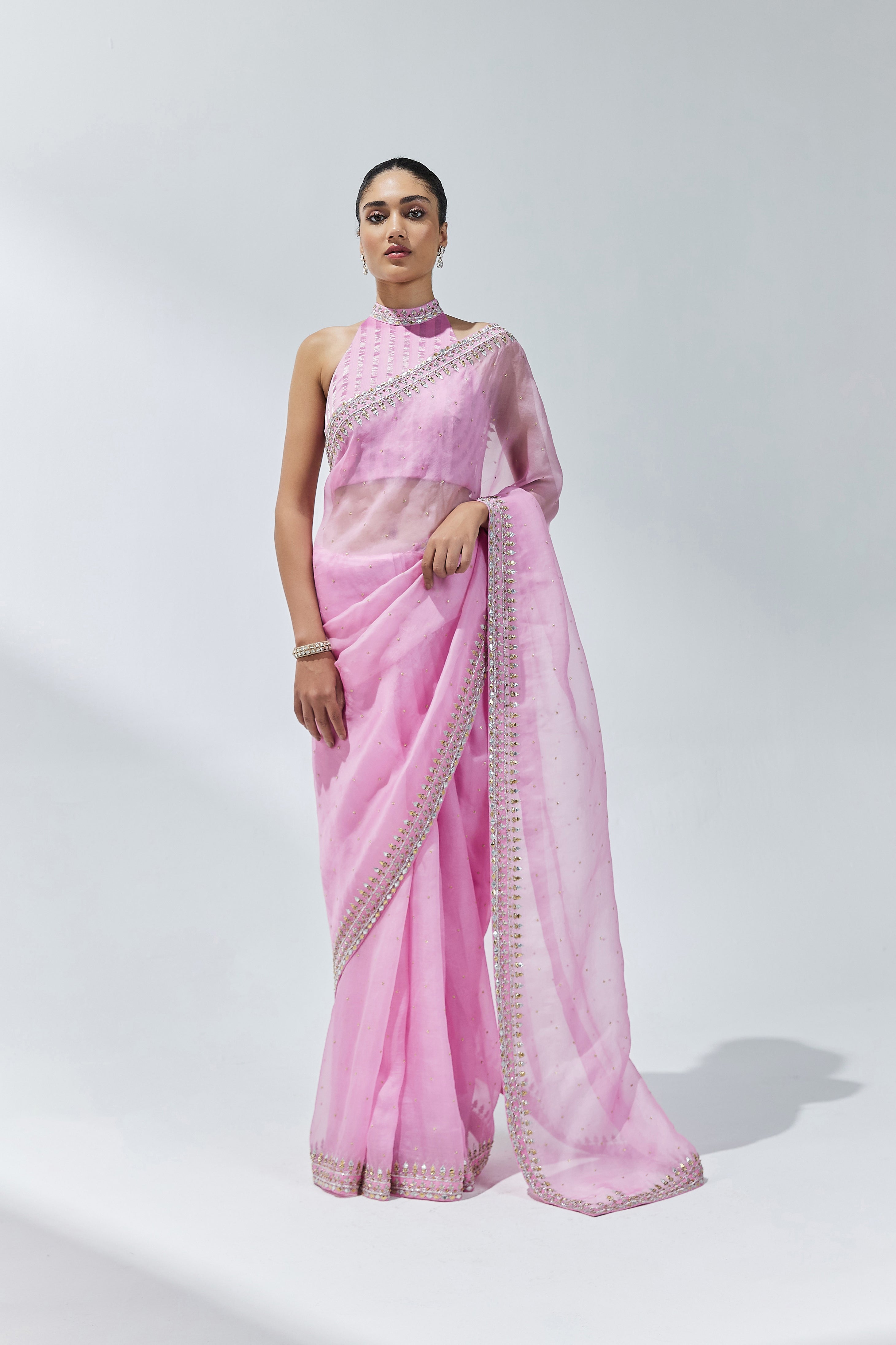 Gota-Patti Border Organza Saree Set