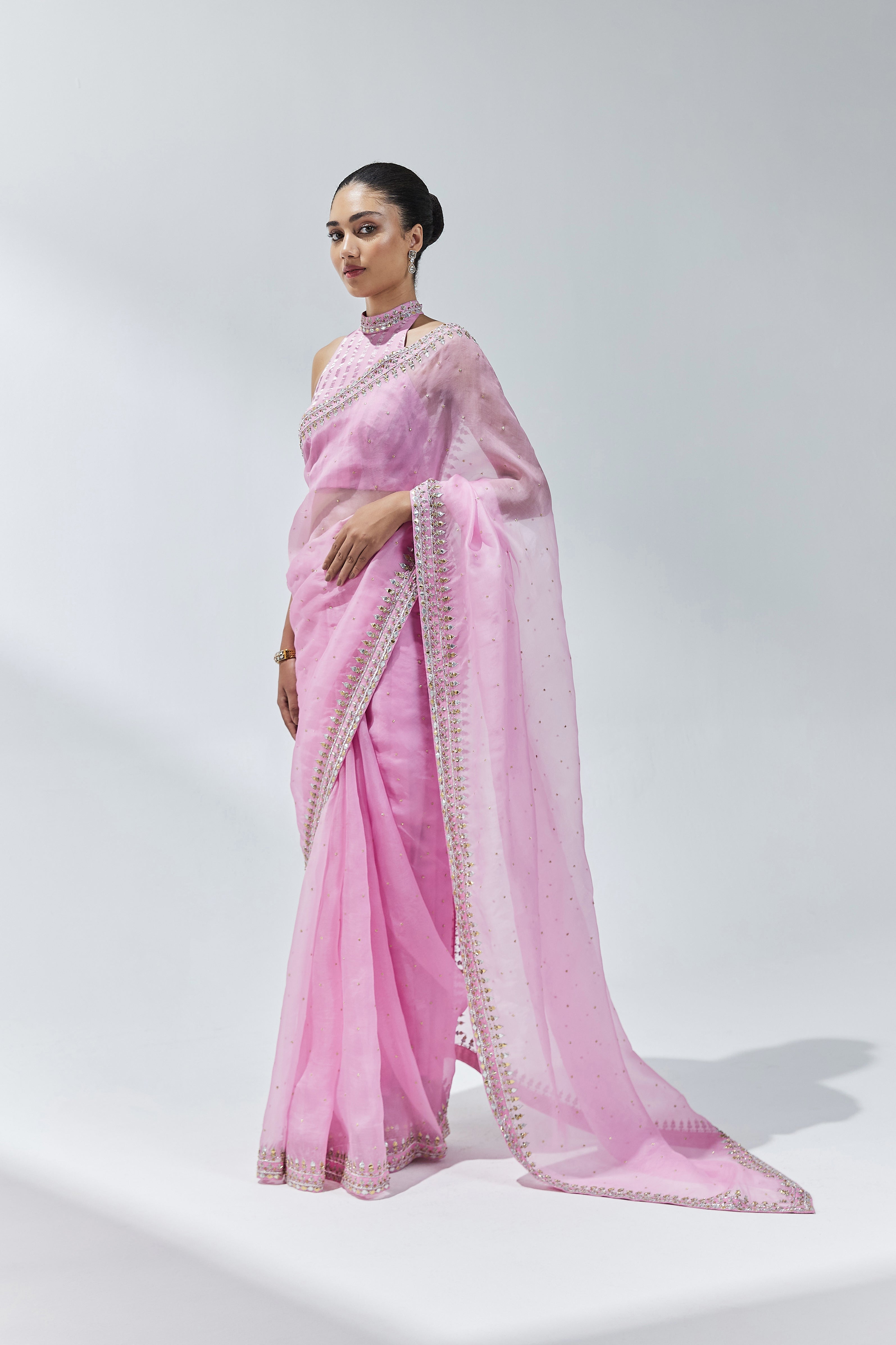 Gota-Patti Border Organza Saree Set
