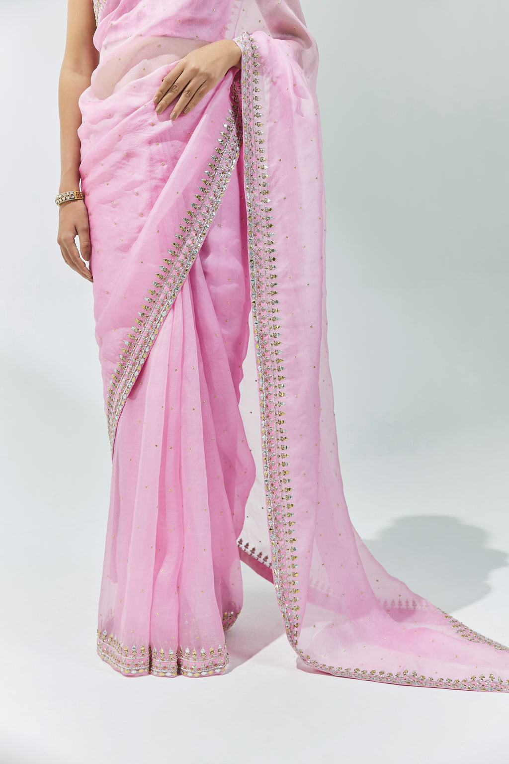 Gota-Patti Border Organza Saree Set