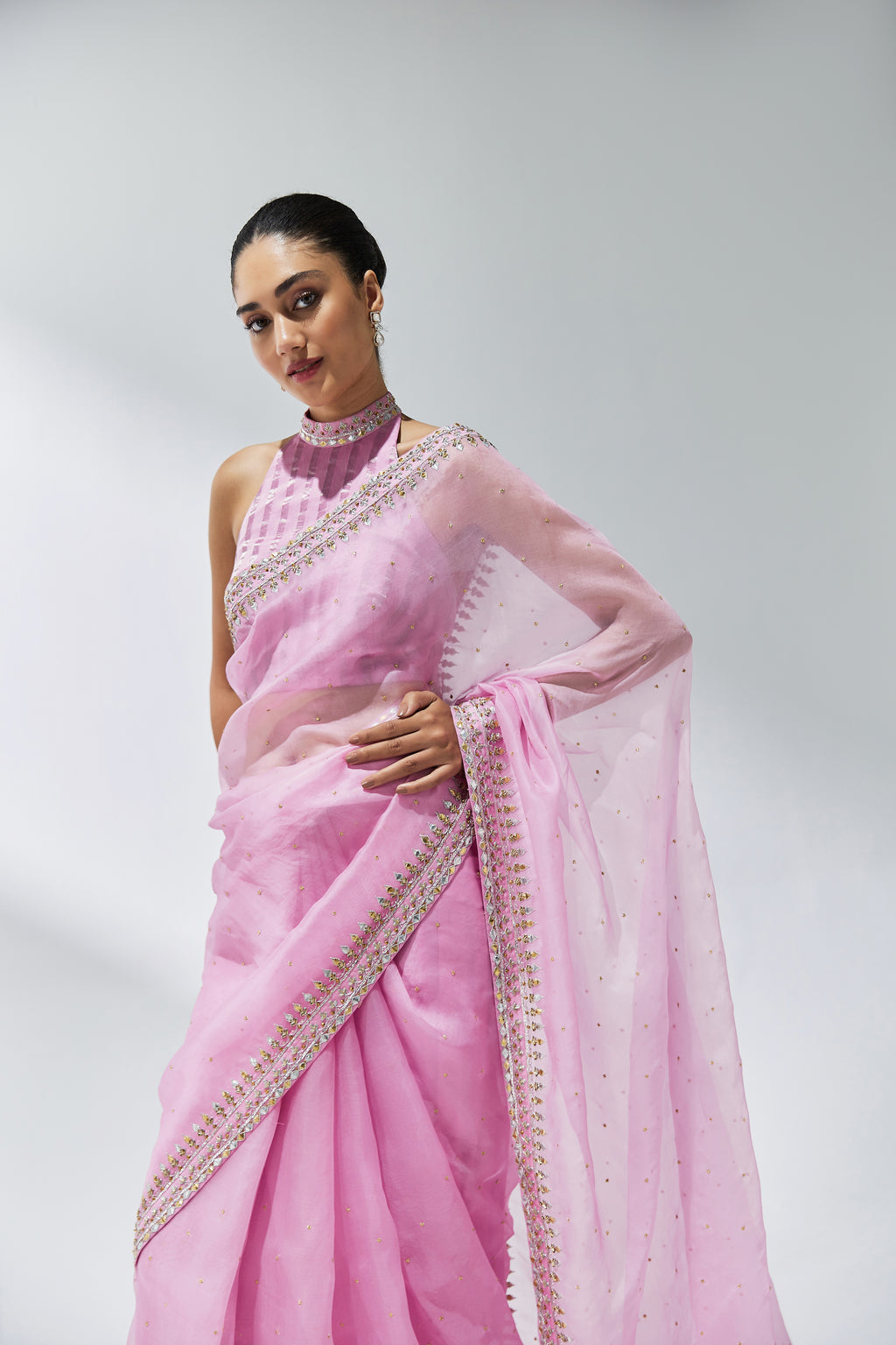 Gota-Patti Border Organza Saree Set