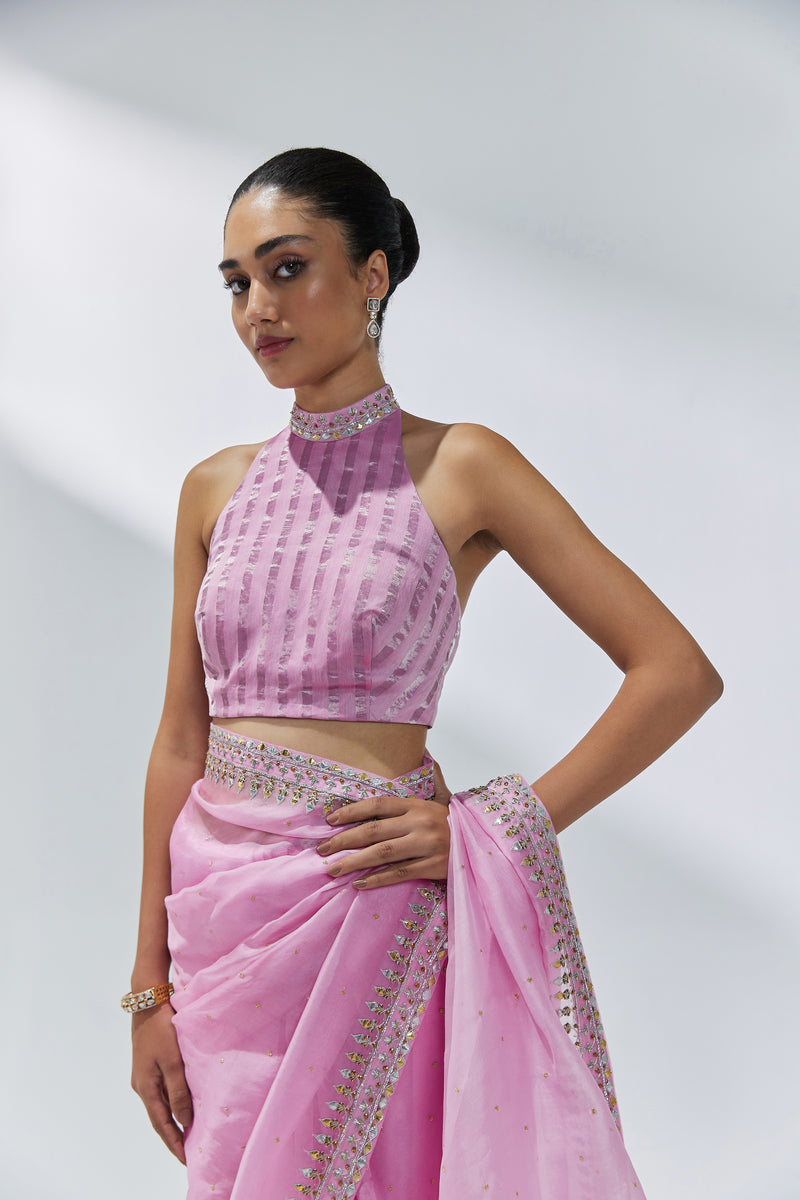 Gota-Patti Border Organza Saree Set