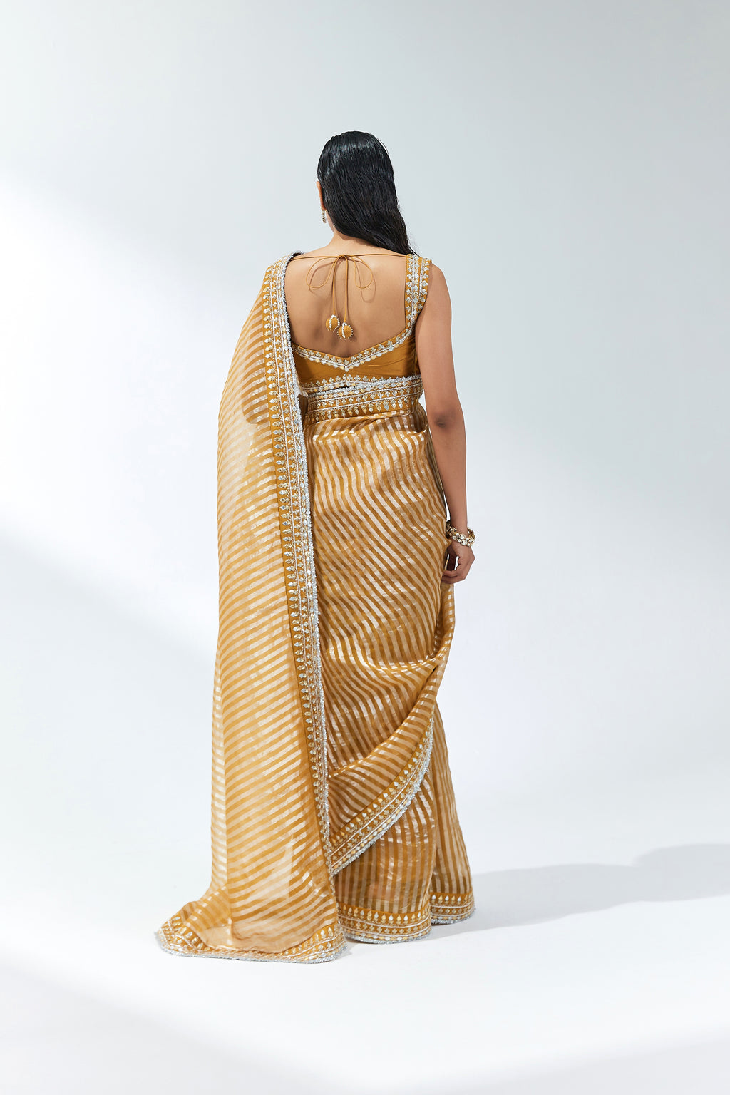 Gota-Patti Border Striped Saree Set