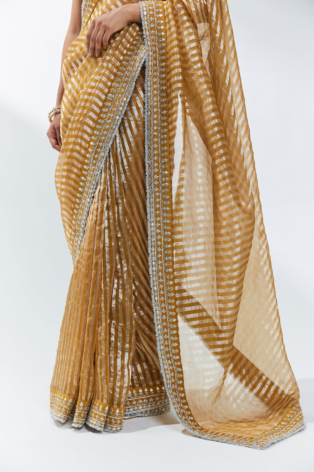 Gota-Patti Border Striped Saree Set