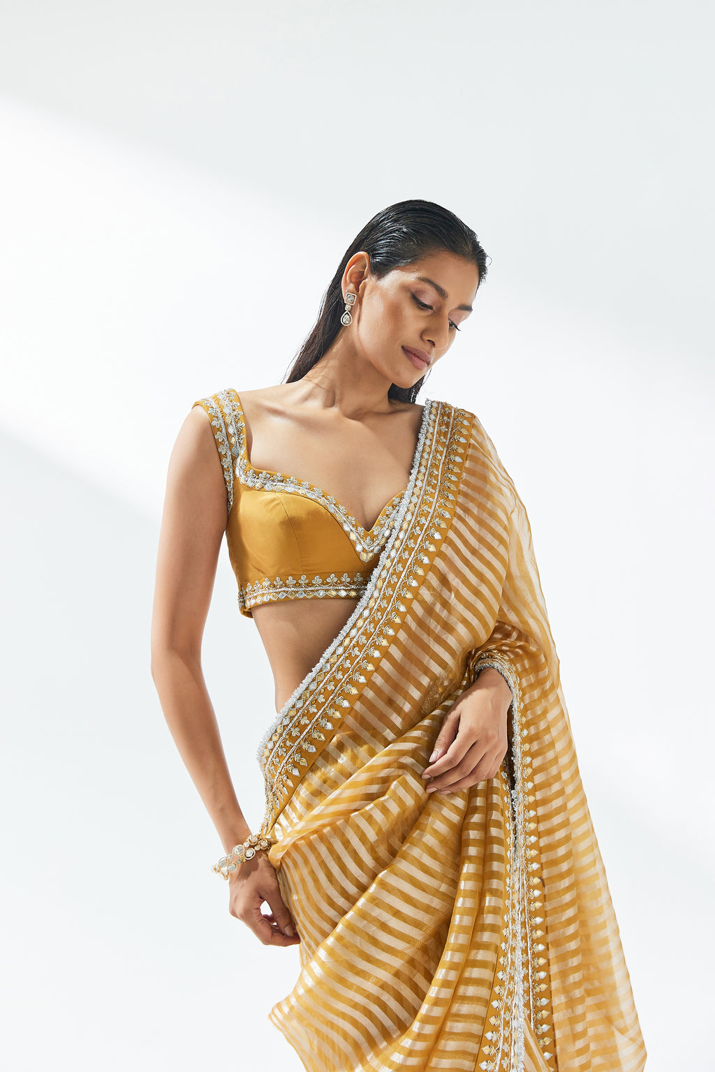 Gota-Patti Border Striped Saree Set