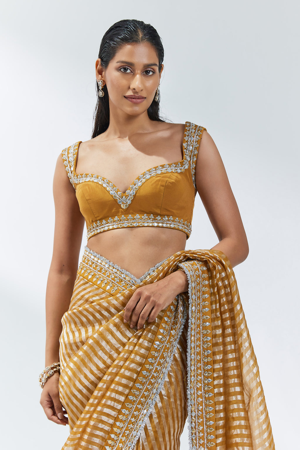 Gota-Patti Border Striped Saree Set