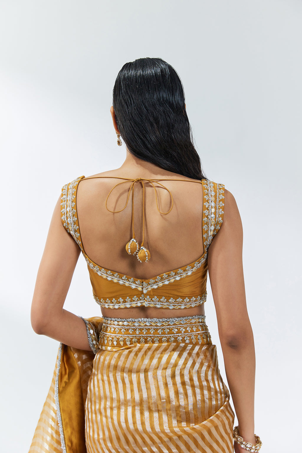 Gota-Patti Border Striped Saree Set