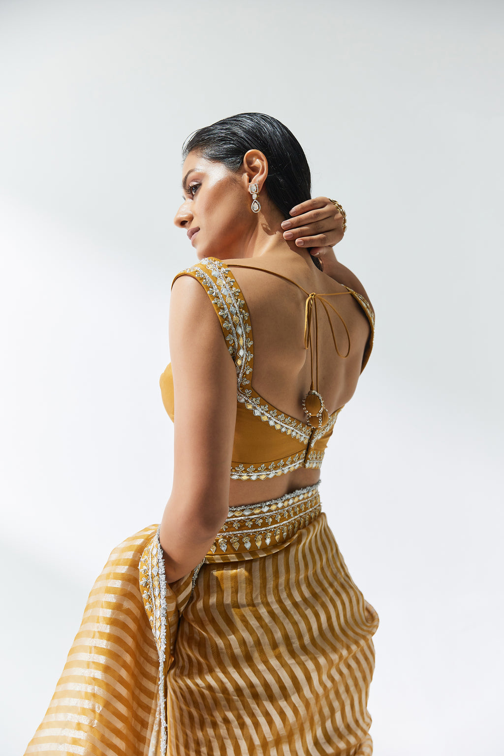 Gota-Patti Border Striped Saree Set