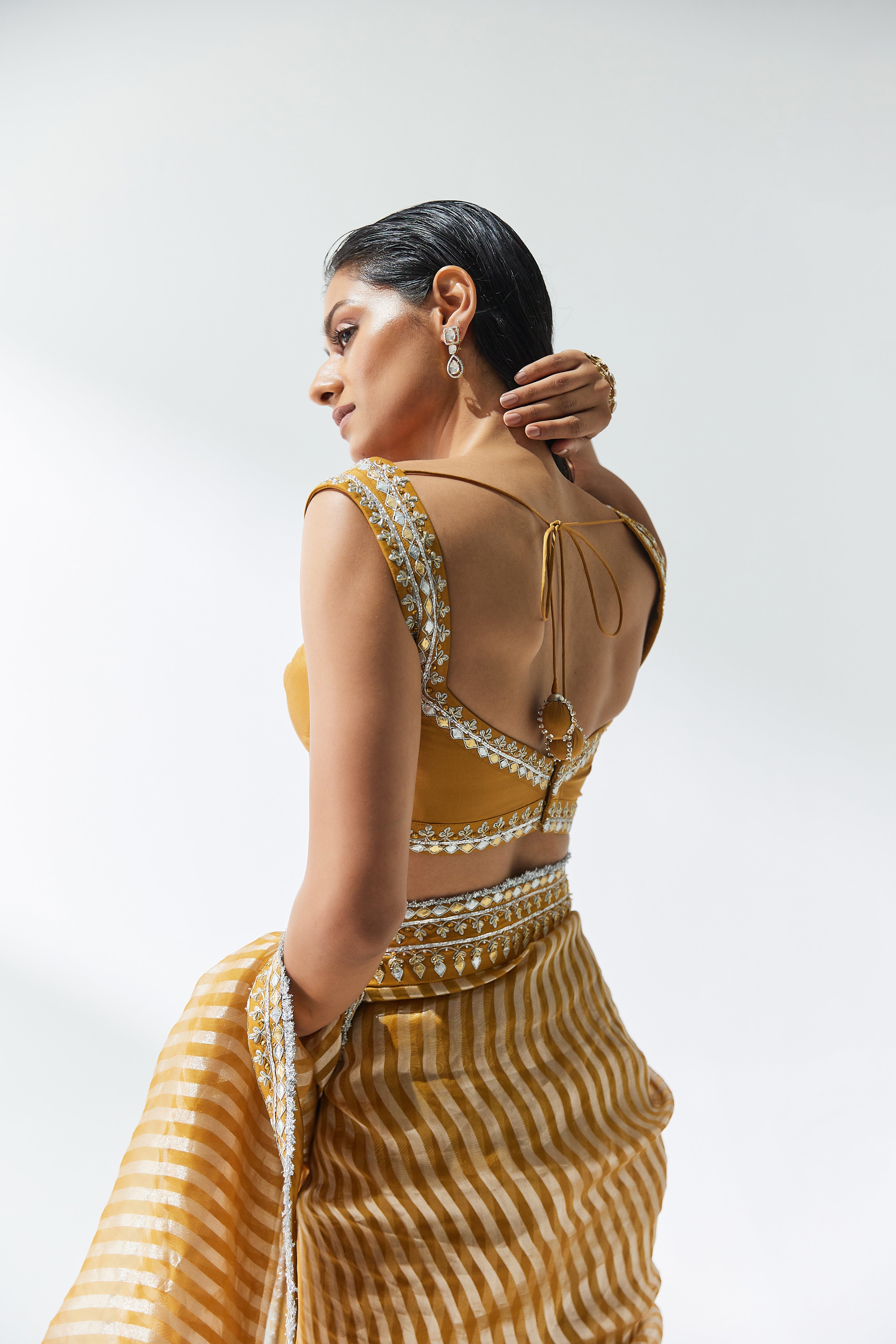 Gota-Patti Border Striped Saree Set