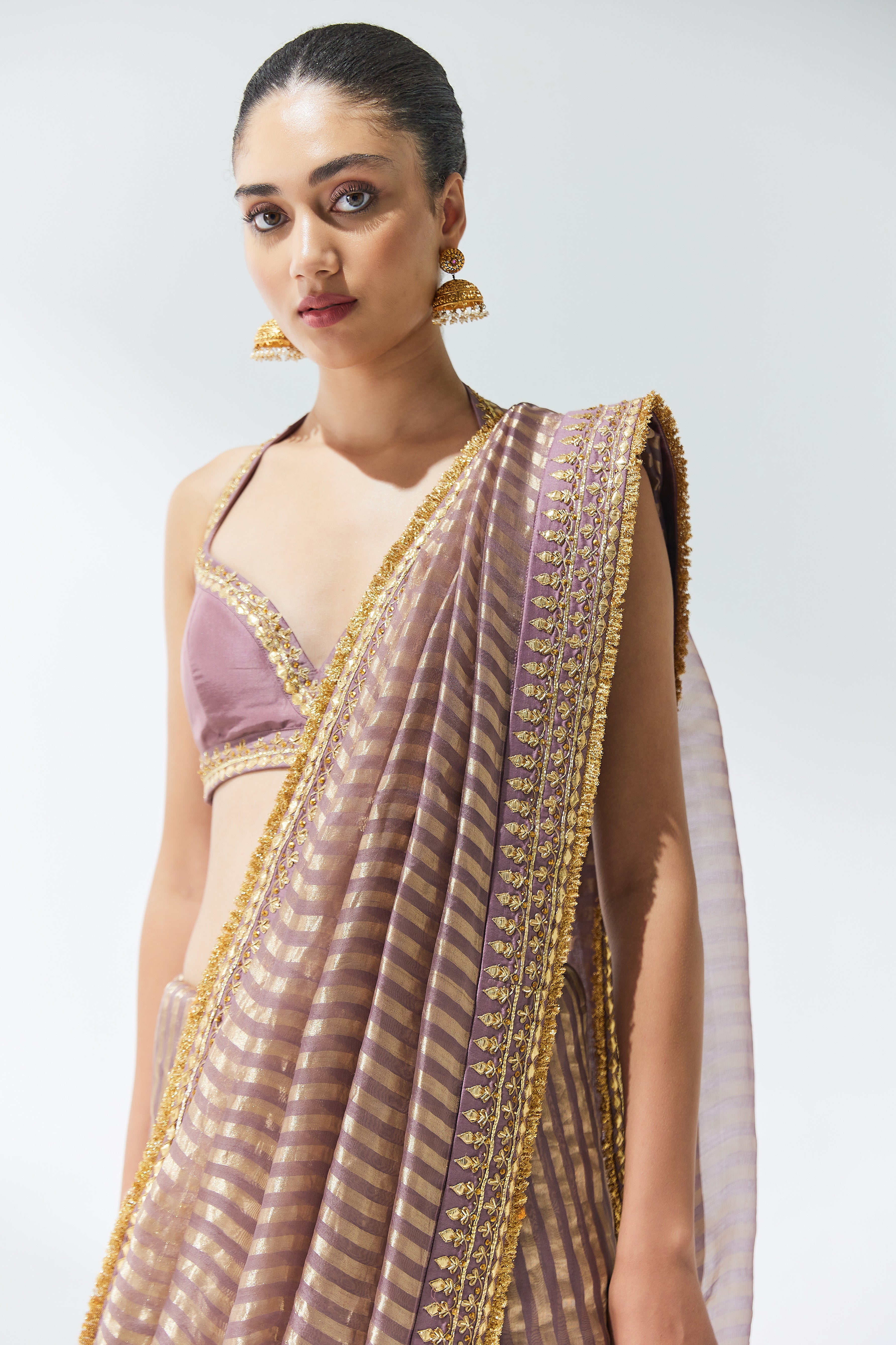 Gota-Patti Border Striped Saree Set