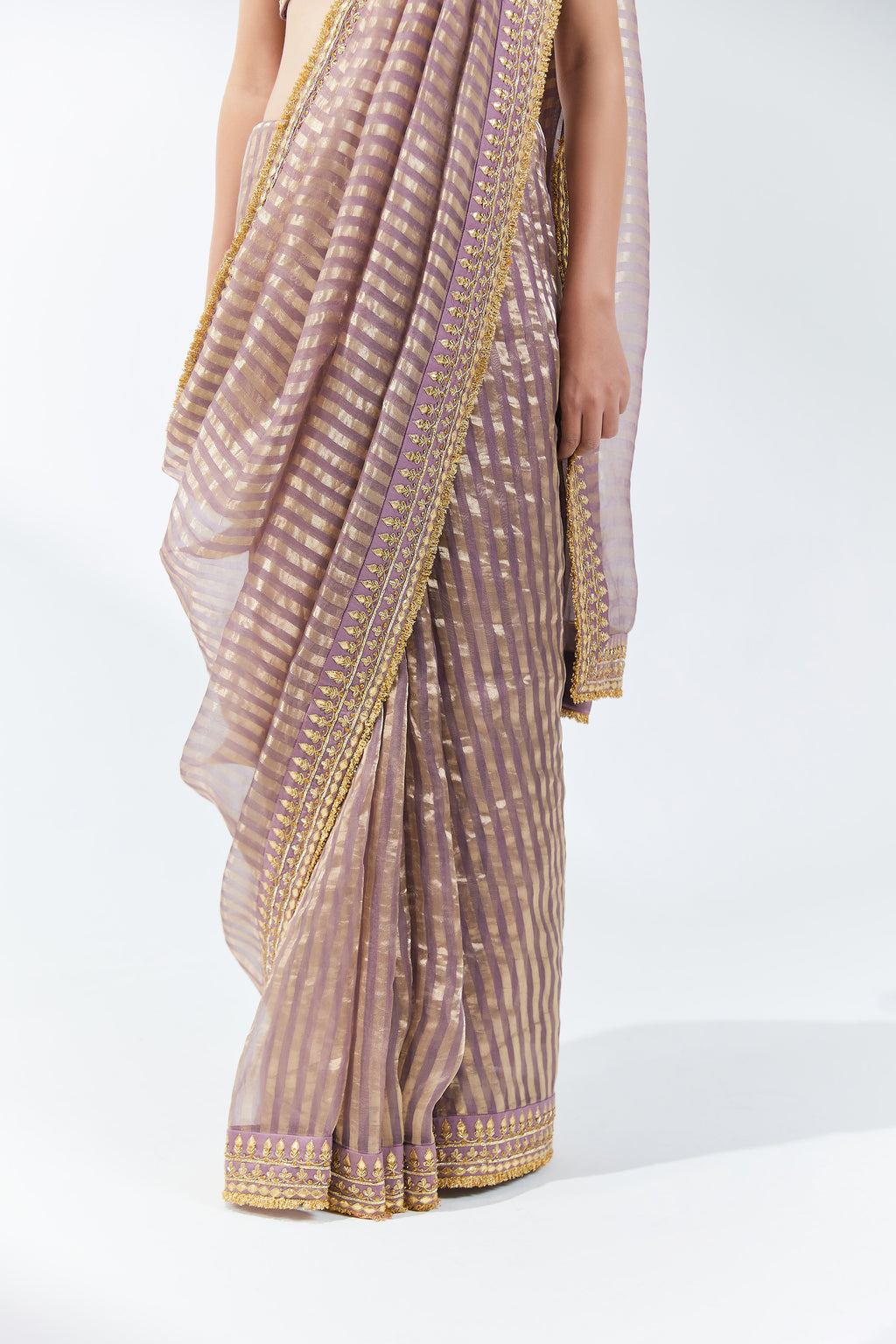 Gota-Patti Border Striped Saree Set