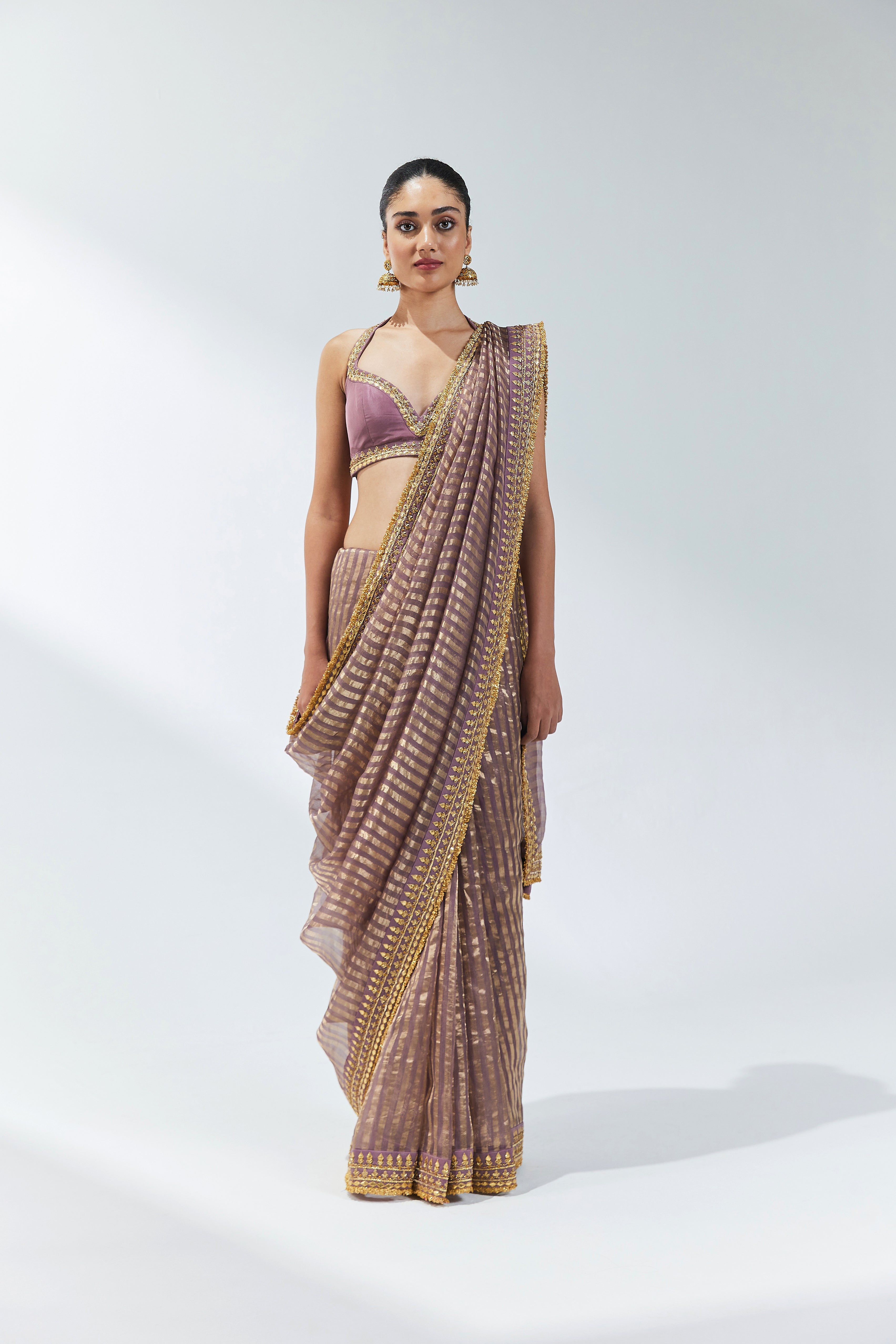 Gota-Patti Border Striped Saree Set