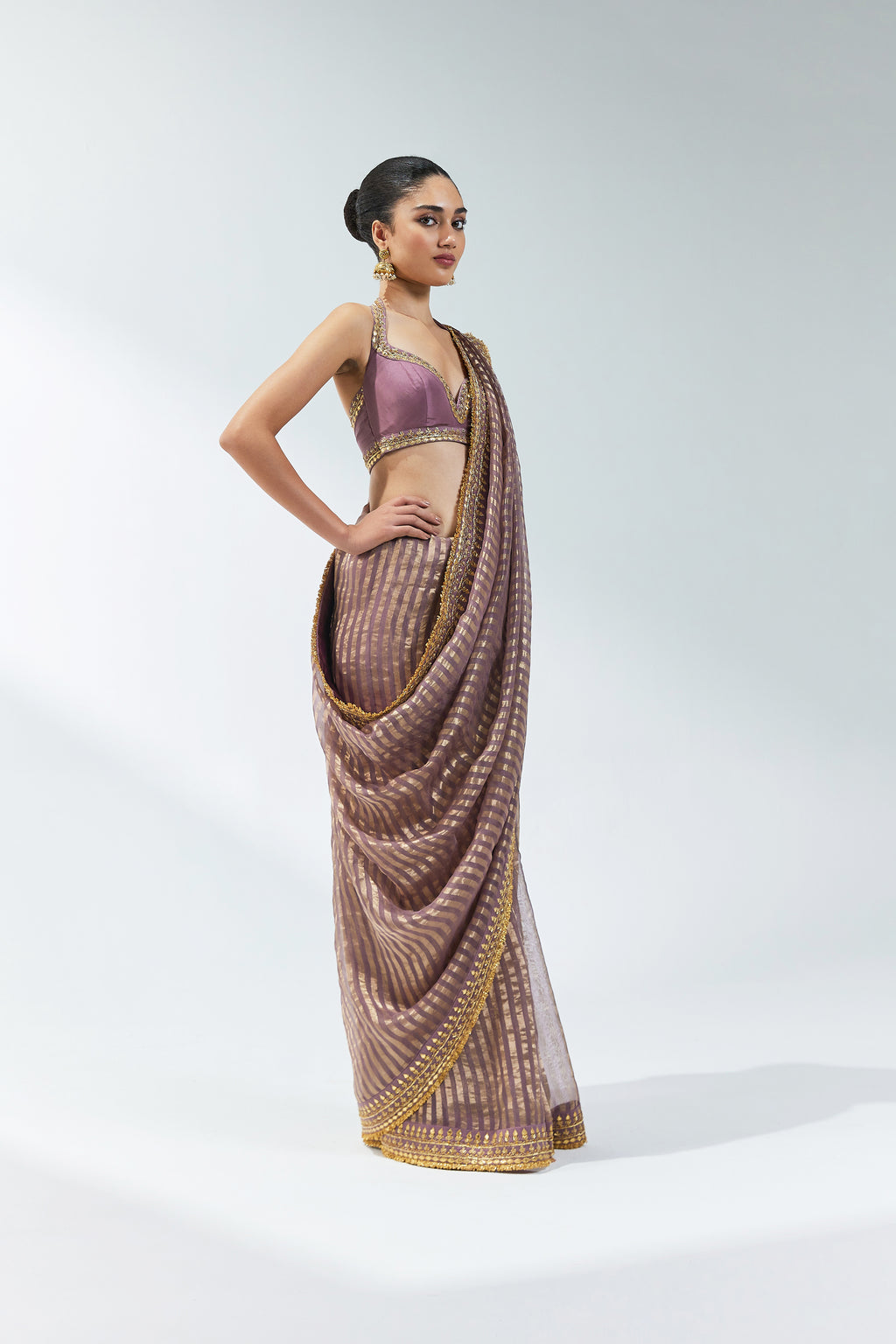 Gota-Patti Border Striped Saree Set