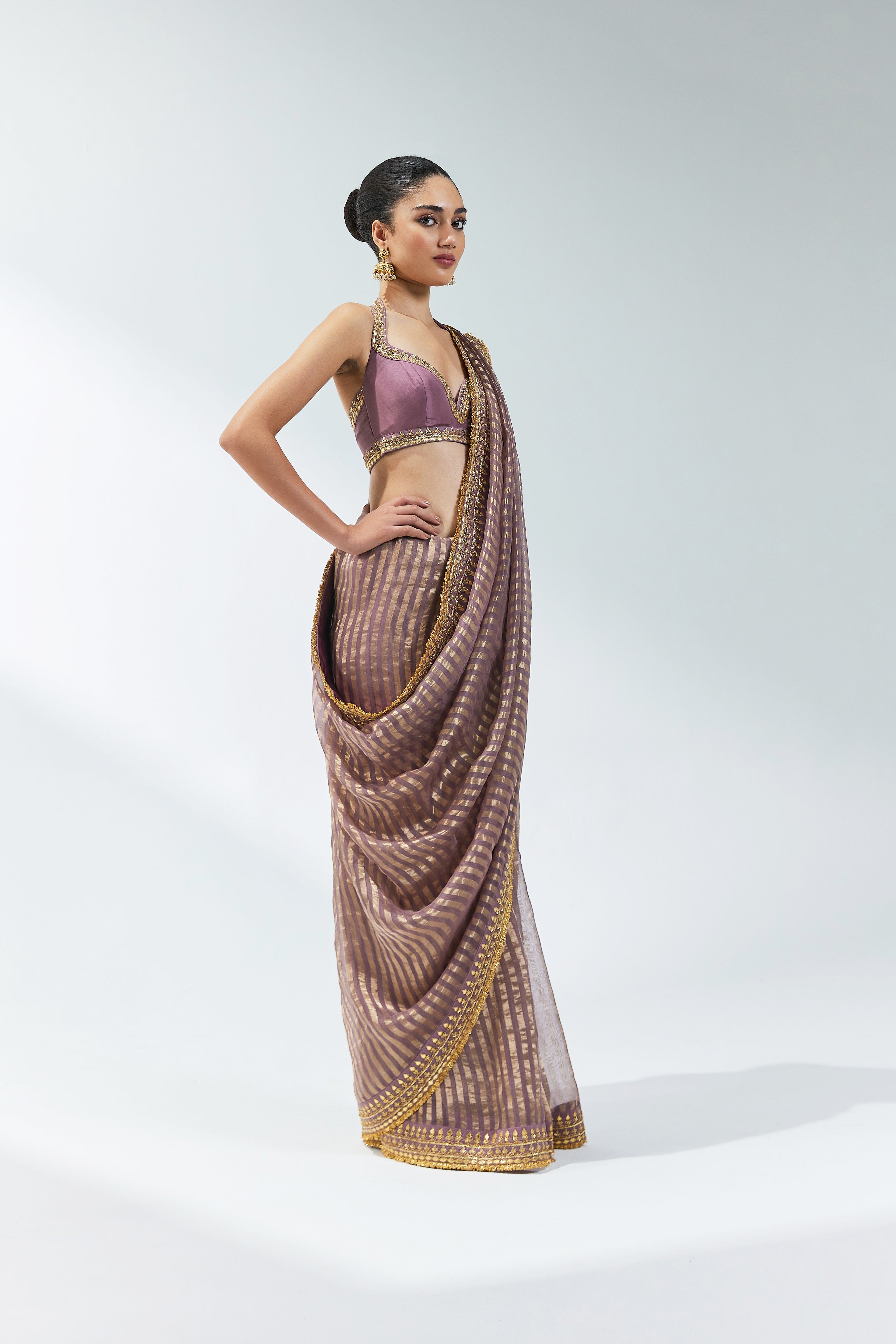 Gota-Patti Border Striped Saree Set