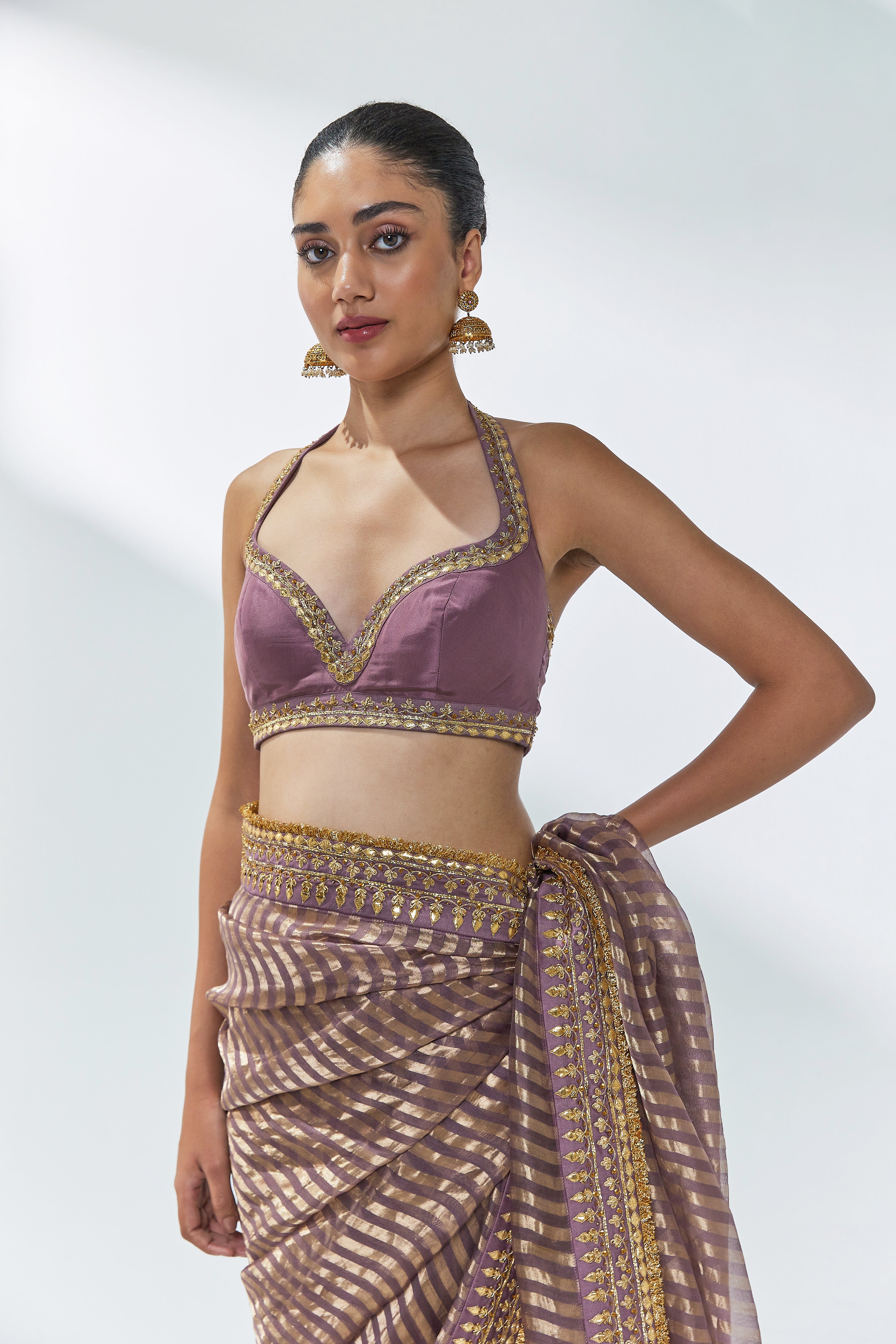 Gota-Patti Border Striped Saree Set