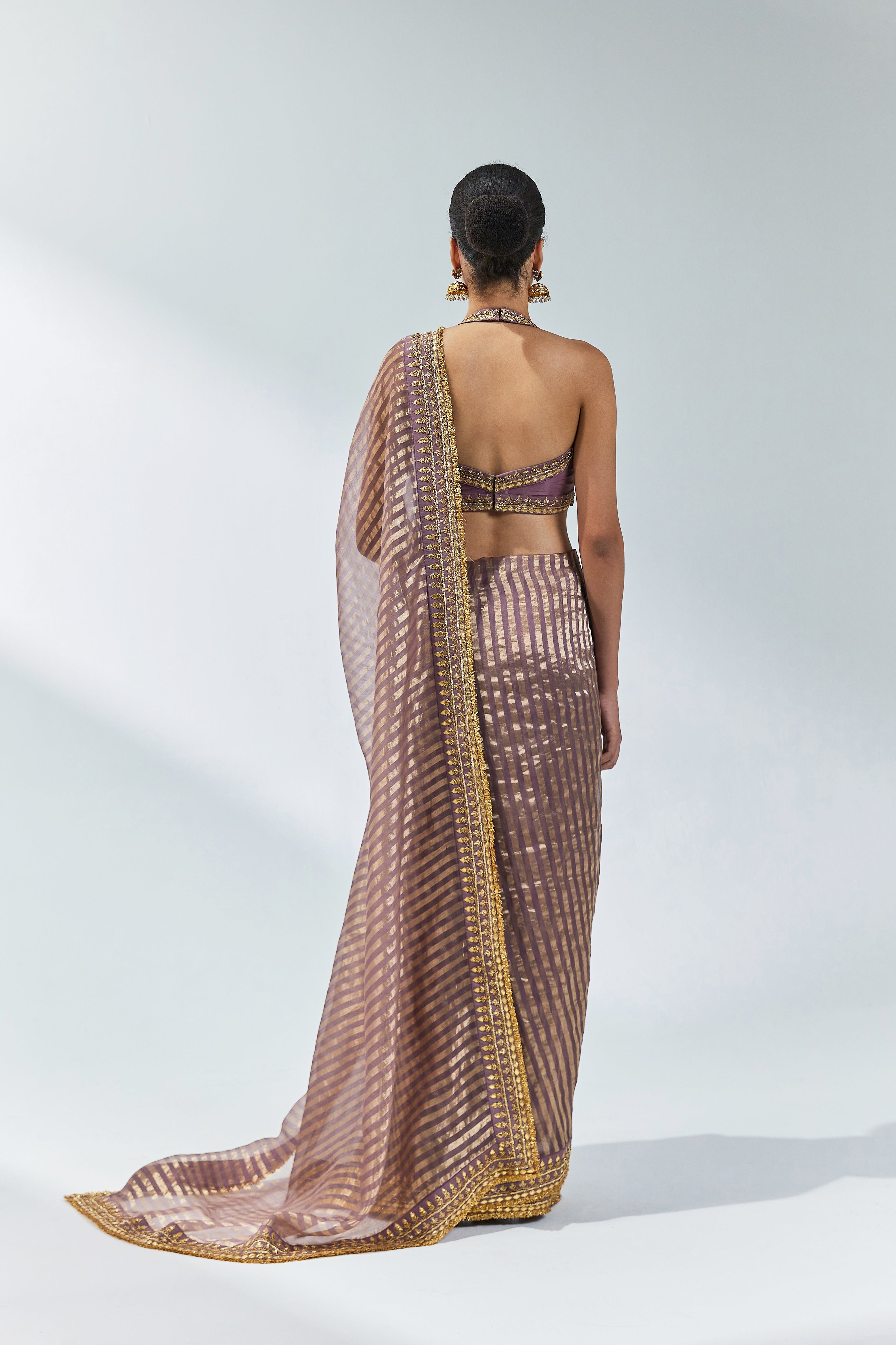Gota-Patti Border Striped Saree Set