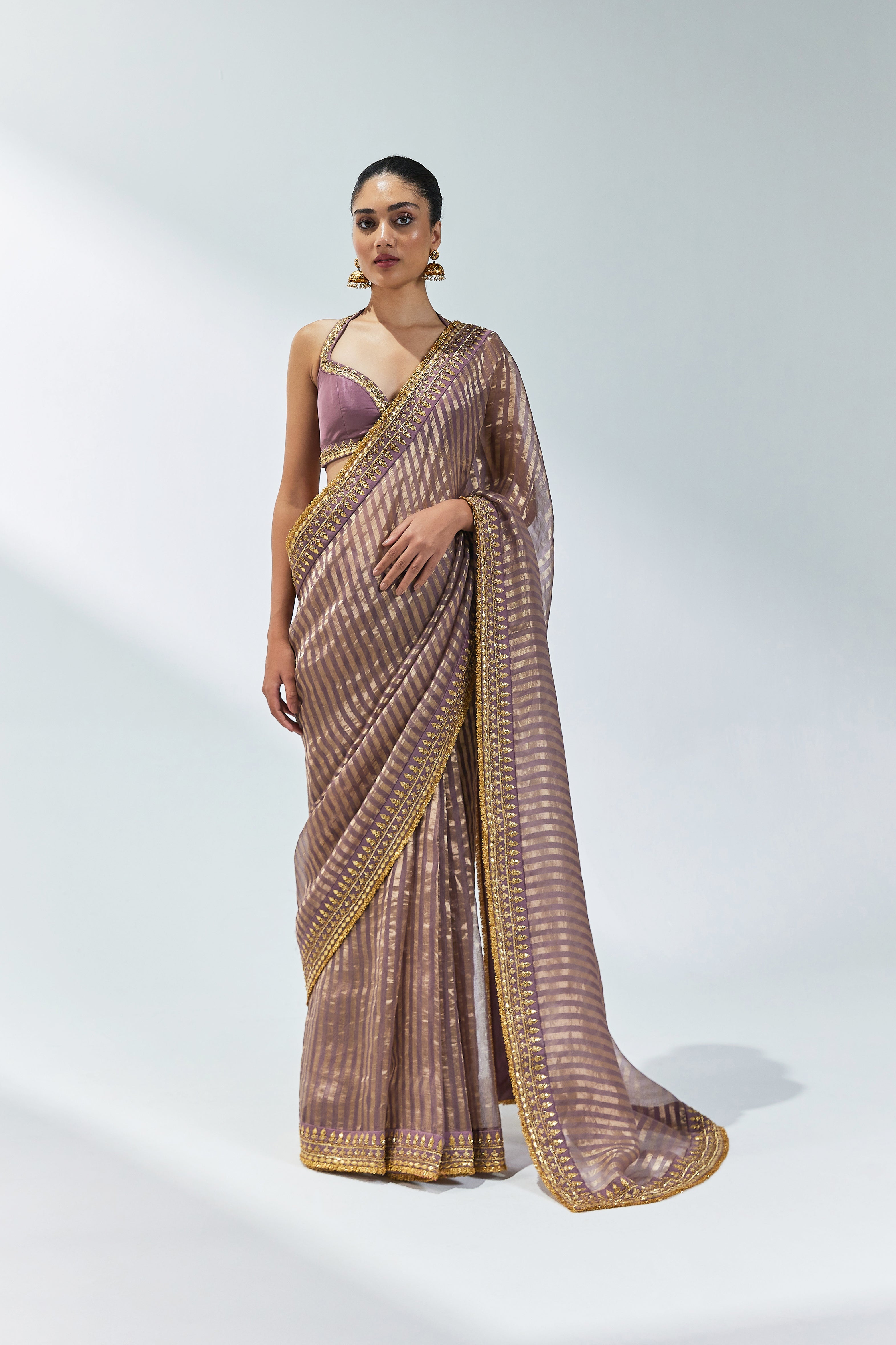 Gota-Patti Border Striped Saree Set