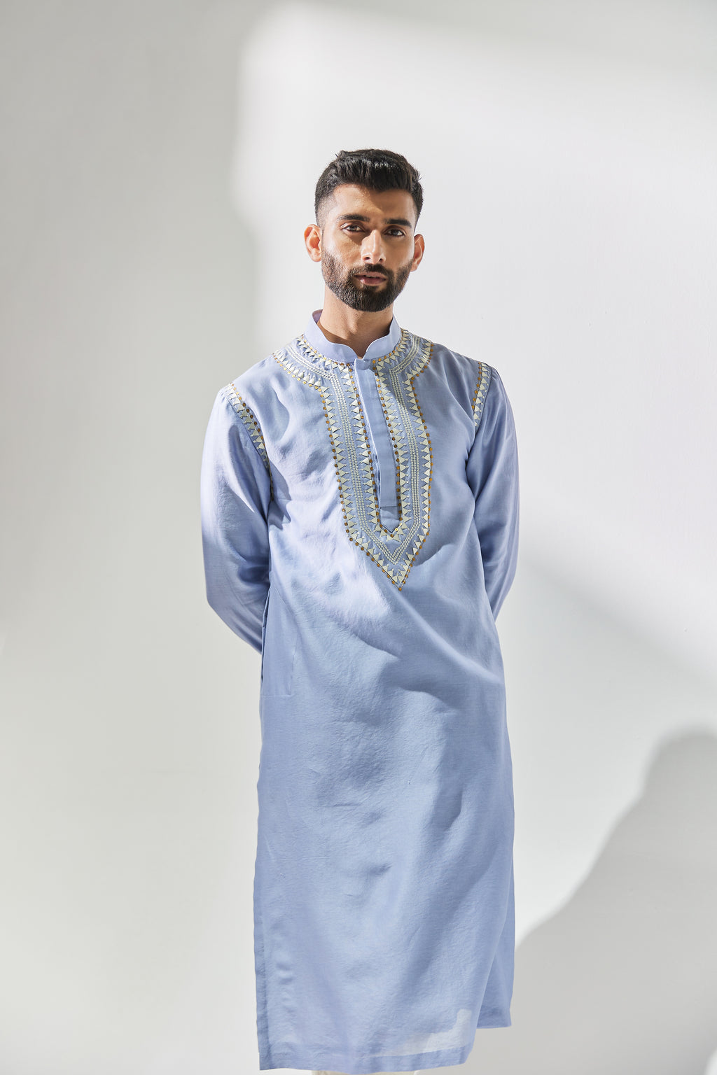 Inverted Fence Motif Yoke Kurta Set