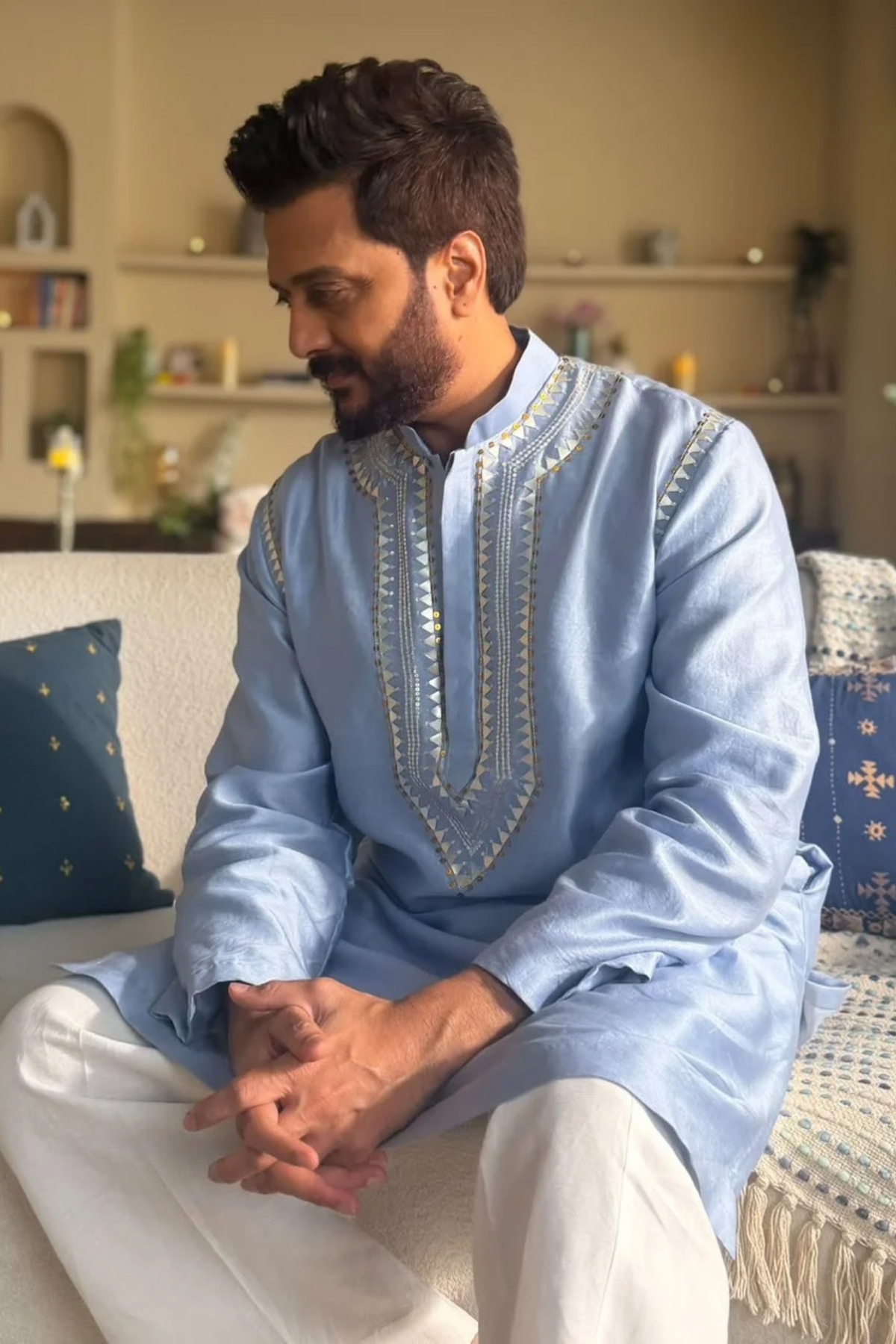 Inverted Fence Motif Yoke Kurta Set